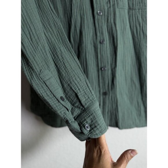 J.Crew Doubled Gauze Button Up Shirt Women's Large Green 100% Cotton Lightweight - Picture 4 of 11